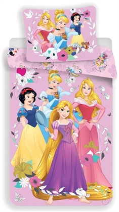 Prinsesse junior sengetøj 100x140 cm - Disney prinsesser sengesæt  - 2 i 1 - 100% bomuld 